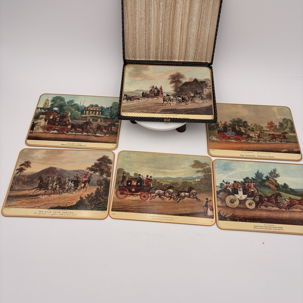 6 Win-el-ware Placemats Depicting Stagecoach Scenes Vintages 1950s Boxed